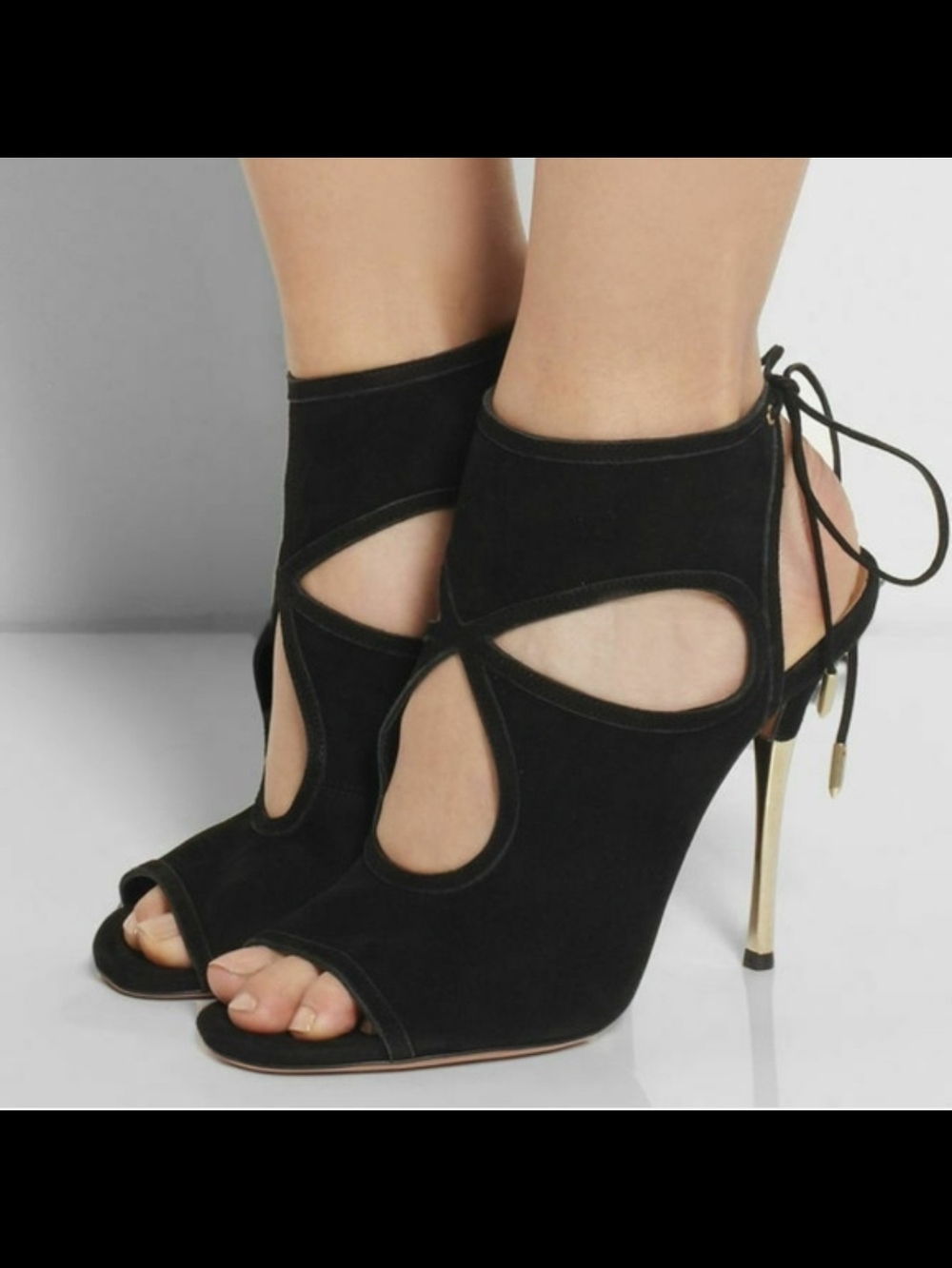 Aquazzura Sexy Thing Metal 105 Cut-Out High Heels in Black Suede
